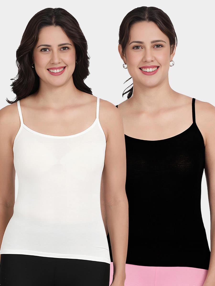 Shyle White And Black U Neck Adjustable Strap Camisole