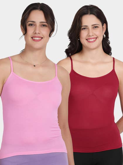 Shyle Pink And Beet Red U Neck Adjustable Strap Camisole