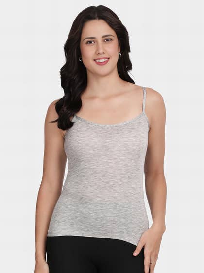 Shyle Melange Grey U Neck Adjustable Strap Camisole