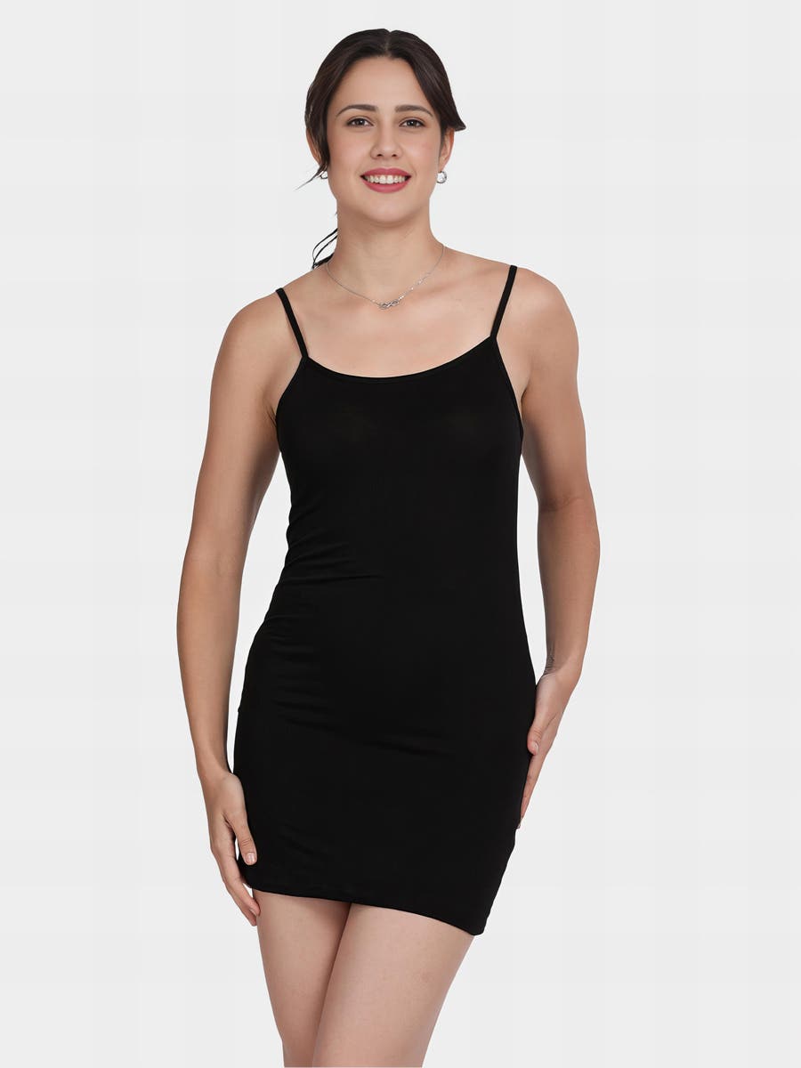 Shyle Black Fully Adjustable Spaghetti Straps Chemise