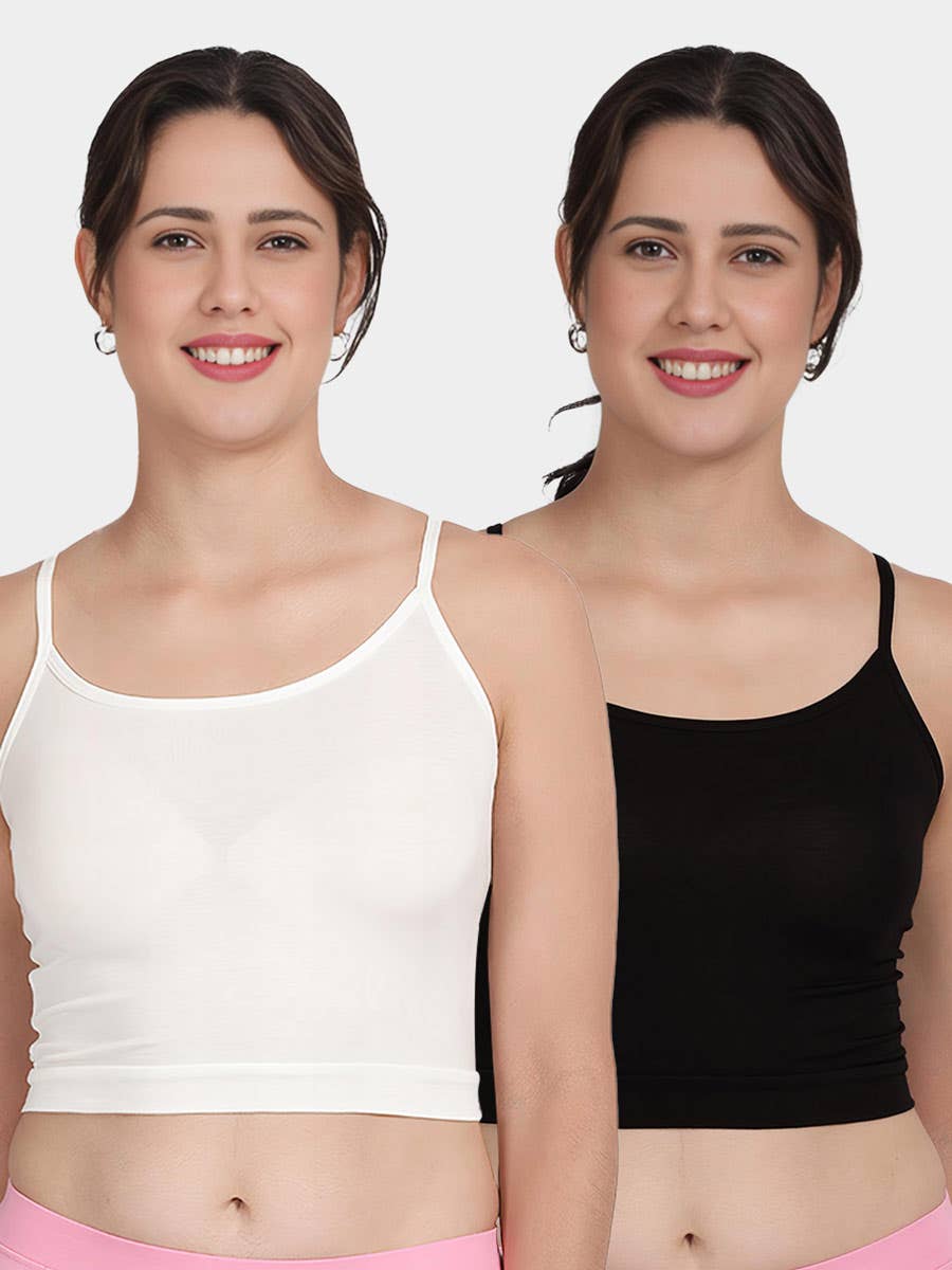 Shyle White And Black Fully Adjustable Spaghetti Straps Camisole
