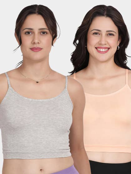 Shyle Melange Grey And Skin Fully Adjustable Spaghetti Straps Camisole
