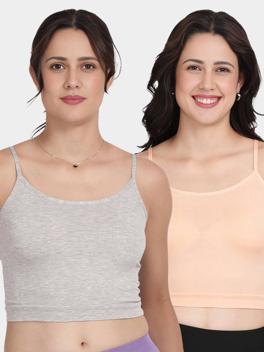 Shyle Melange Grey And Skin Fully Adjustable Spaghetti Straps Camisole