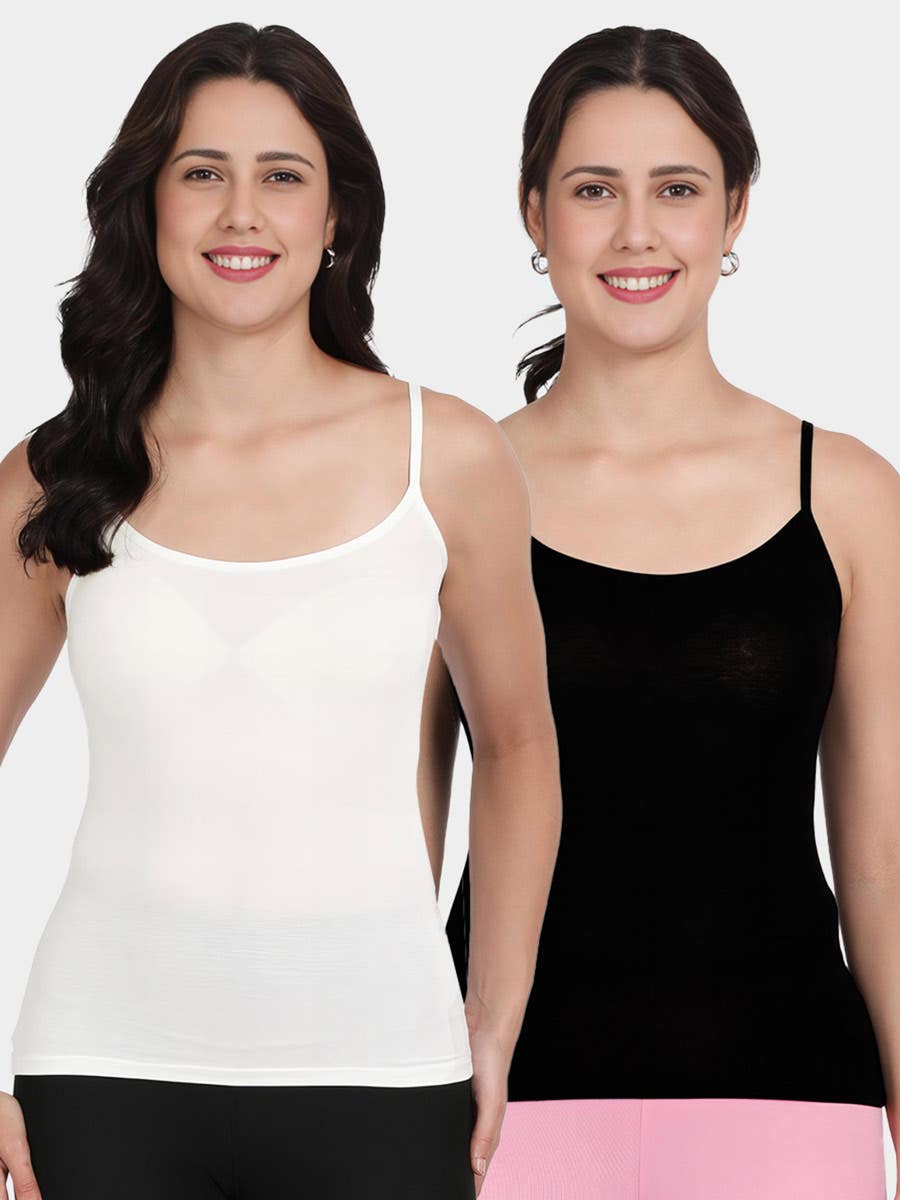 Shyle Black And White Basic Scoop Neck Spaghetti Straps Camisole