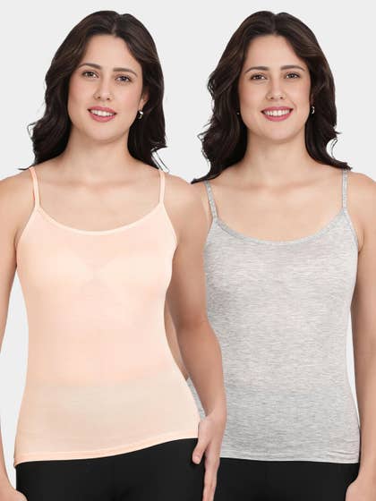 Shyle Skin And Melange Grey Basic Scoop Neck Spaghetti Straps Camisole
