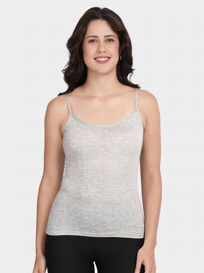Shyle Melange Grey Basic Scoop Neck Spaghetti Straps Camisole