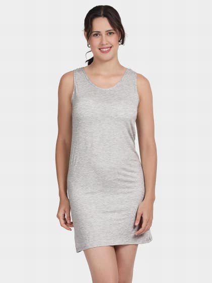 Shyle Melange Grey Round Neck Built In Cami Bra Chemise