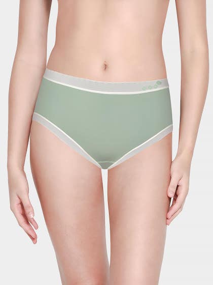 Shyle Mint Green With White Contrast Medium Waist Hipster Panty