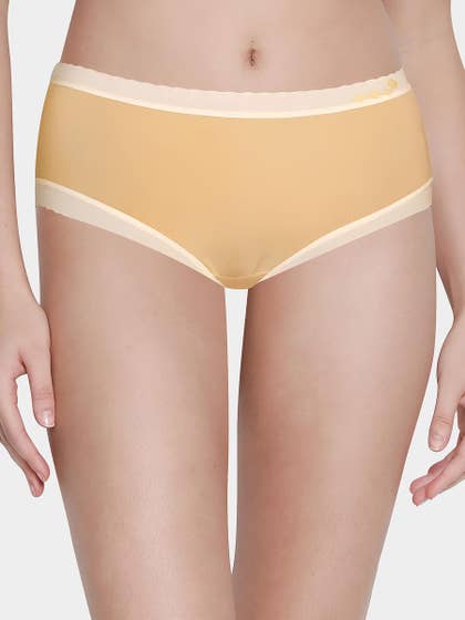 Shyle Yellow With White Contrast Medium Waist Hipster Panty