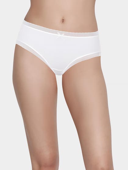 Shyle White Ultra Soft Scallop Elastic Low Waist Bikini Panty