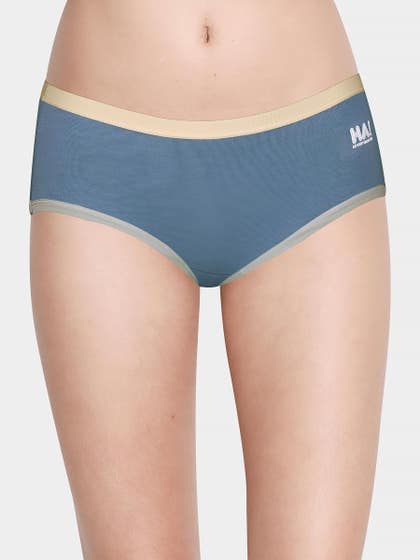Shyle Blue with Contrast Waistband Text Print Hipster Panty