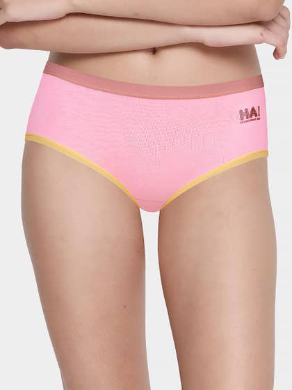 Shyle Pink with Contrast Waistband Text Print Hipster Panty