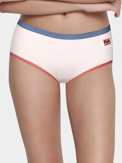 Shyle White with Contrast Waistband Text Print Hipster Panty