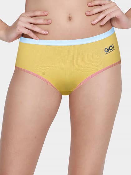 Shyle Yellow with Contrast Waistband Text Print Hipster Panty