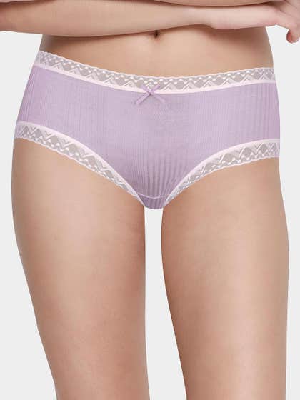 Shyle Lavender Ribbed With Lace Trim Hipster Panty
