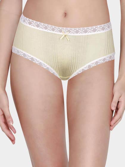 Shyle Light Olive Ribbed With Lace Trim Hipster Panty