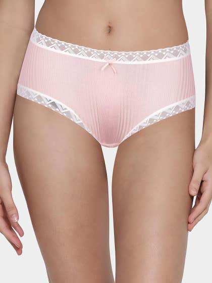 Shyle Pink Ribbed With Lace Trim Hipster Panty