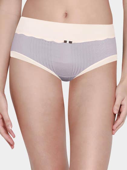 Shyle Grey With Nude Contrast Ribbed Medium Waist Hipster Panty