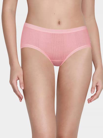 Shyle Ballet Pink Ribbed Full Coverage Hipster Panty