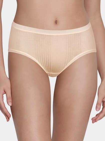Shyle Double Cream Ribbed Full Coverage Hipster Panty