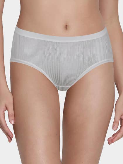 Shyle Light Grey Ribbed Full Coverage Hipster Panty
