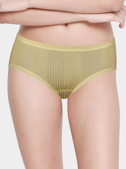 Shyle Olive Green Ribbed Full Coverage Hipster Panty