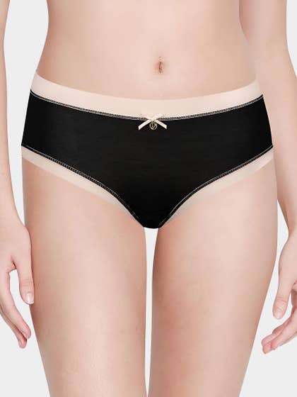 Shyle Black Full Coverage with Bow Charm Hipster Panty