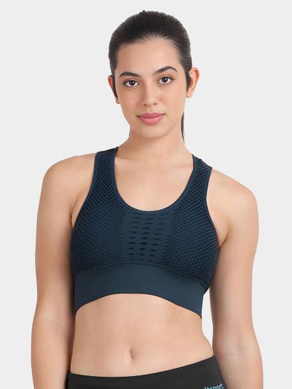Shyle Big Dipper Blue Full Eyelet Knit Medium Impact Sports Bra