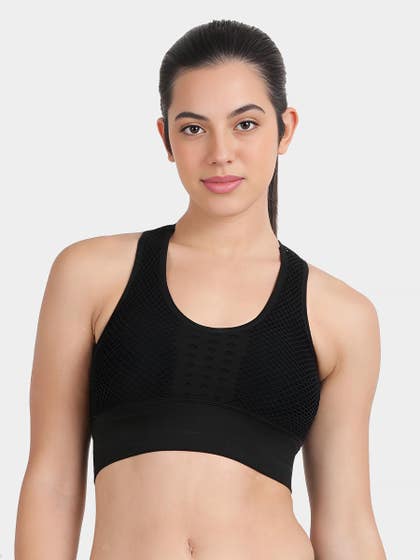 Shyle Black Beauty Full Eyelet Knit Medium Impact Sports Bra