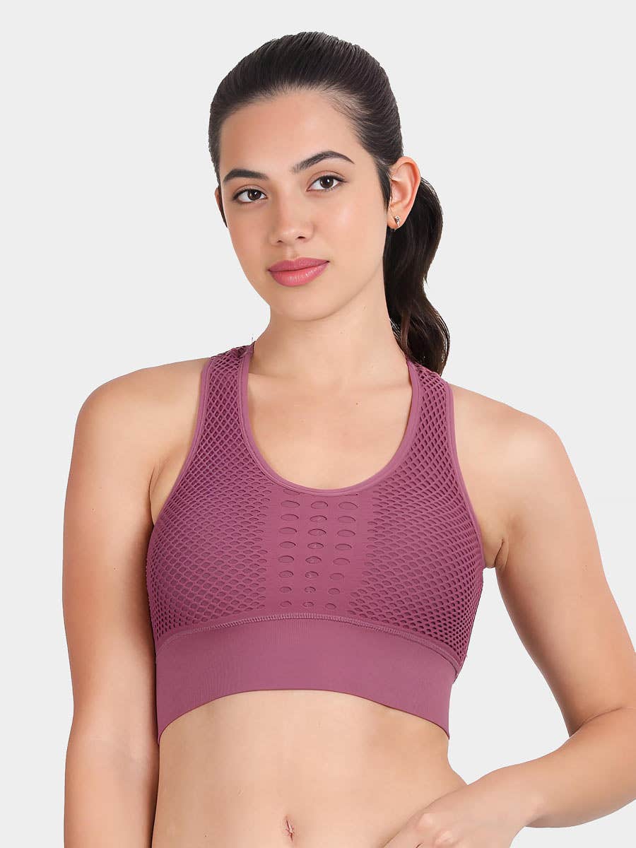 Shyle Wild Rose Full Eyelet Knit Medium Impact Sports Bra