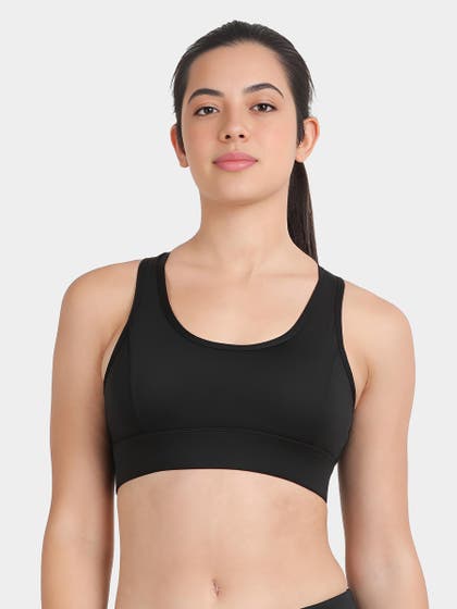 Shyle Black Beauty Mesh Panel Racerback Sports Bra