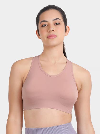Shyle Dusty Pink Strappy Back Medium Impact Sports Bra