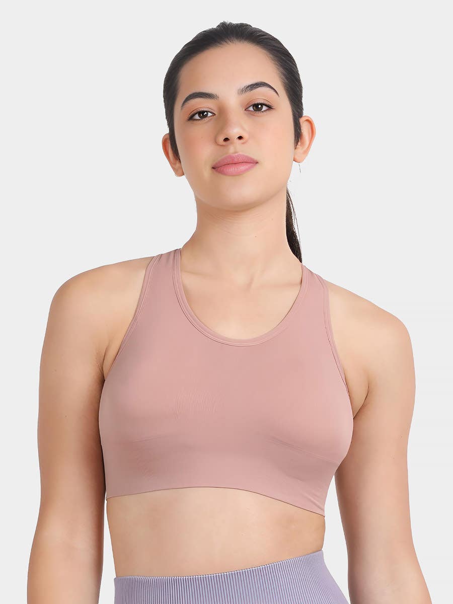 Shyle Dusty Pink Strappy Back Medium Impact Sports Bra