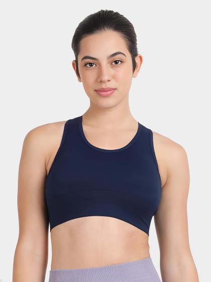 Shyle Navy Blue Strappy Back Medium Impact Sports Bra