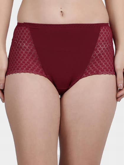 Shyle Bold Red Floral Pattern Lace Panty