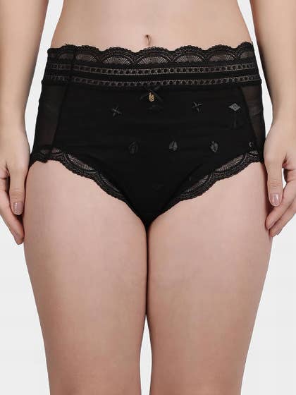 Shyle Black Beauty Hipster Embroidered Lace Panty