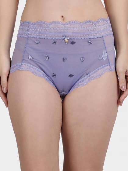 Shyle Smokey Plum Hipster Embroidered Lace Panty