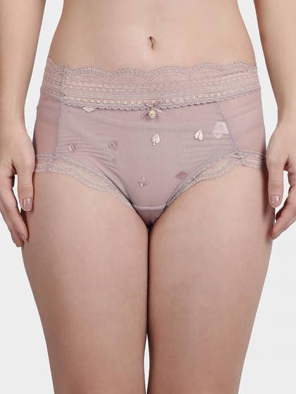 Shyle Smokey Rose Hipster Embroidered Lace Panty