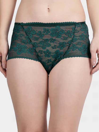 Shyle Forest Green Fully Floral Lace Panty