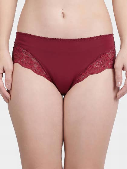 Shyle Bold Red Hipster Decorative Lace Panty