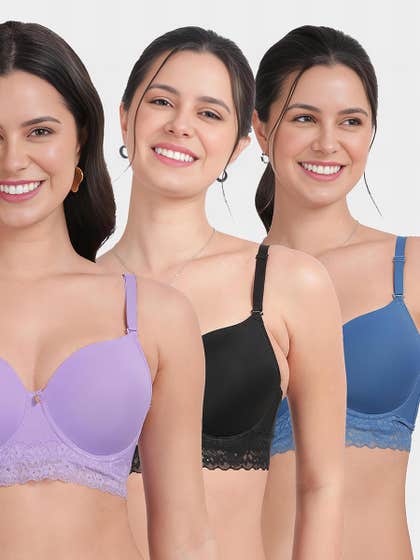 Susie Multicolor Decorative Underband Lace Padded Wired Bra Combo