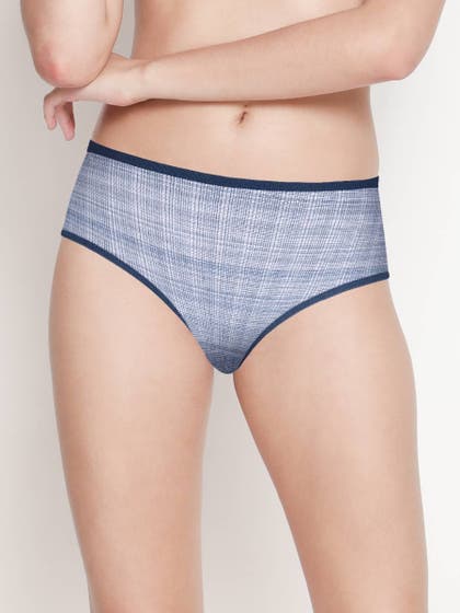 Susie Navy Blue Check Print Cotton Hipster Panty