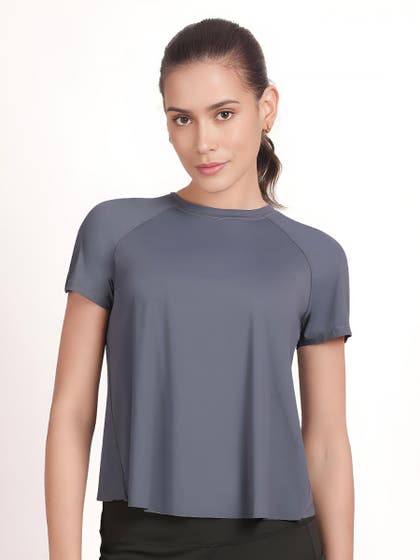 Shyle Volcanic Ash Half Sleeve Overlap Mesh Back T-Shirt