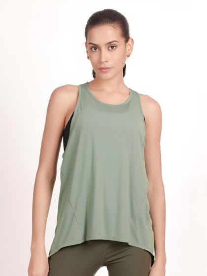 Shyle Jadesheen Green Overlap Back Loose Fit Tank Top