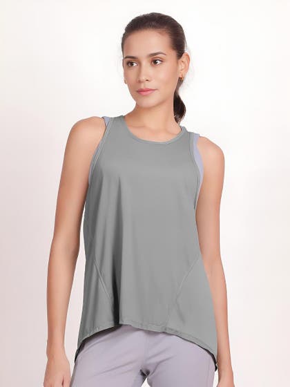 Shyle Monument Grey Overlap Back Loose Fit Tank Top