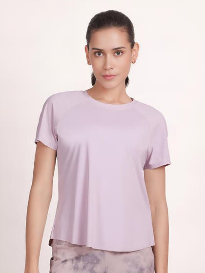 Shyle Pastel Lilac Raglan Half Sleeve Regular T-Shirt