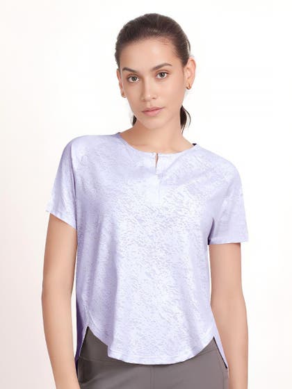 Shyle Pastel Lilac Raglan Sleeve High Low Hem TShirt