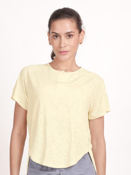 Shyle Pastel Yellow Raglan Sleeve High Low Hem TShirt