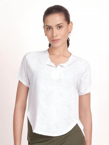 Shyle White Raglan Sleeve High Low Hem TShirt