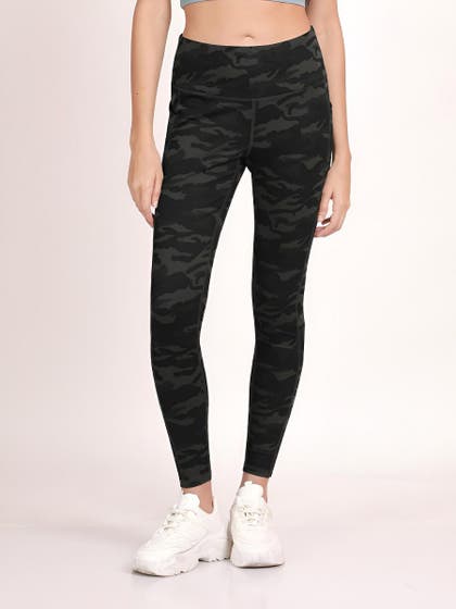 Shyle Black High Waist Cameo Printed Workout Leggings
